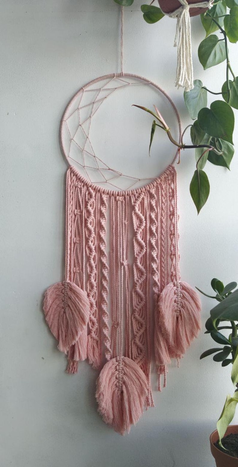 Macrame Moon Dream Catcher Wall Hanging/ Macrame Feathers/ Etsy