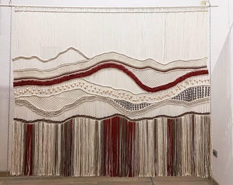 Arte de pared de macramé, decoración de pared bohemia, tapiz tejido, arte moderno de macramé, tapiz grande, arte de pared bohemia, tapiz de macramé personalizado