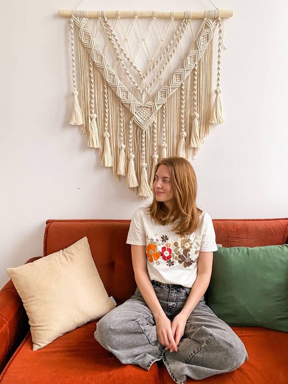 Tapiz De Pared De Macramé Bohemio | Decoración Hecha A Mano | Para Salón, Dormitorio U Oficina