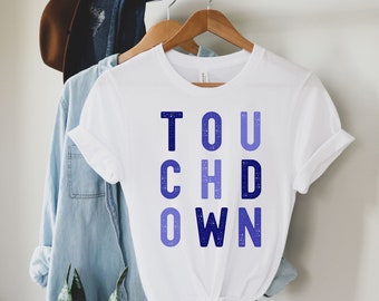 Blauw voetbal touchdown T-shirt, moeder voetbalshirt, BlueTeam shirt