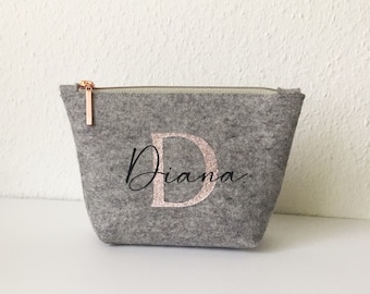 Cosmetic bag personalized size M made of wool felt