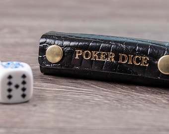 Poker Dice, Liar Dice in Croc Leather Case Press Stud Closure , Grooms Man Gift