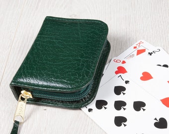 Leather Playing Card Case, Poker Cards Case, Single Deck Holder, Zip Around Playing Cards Case