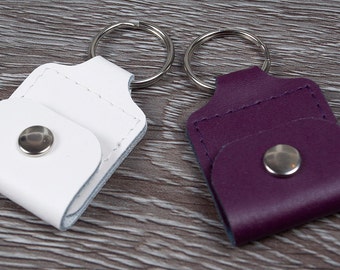 Leather Guitar Pick Holder: Coin, SD Card, Trolley Token Key Fob