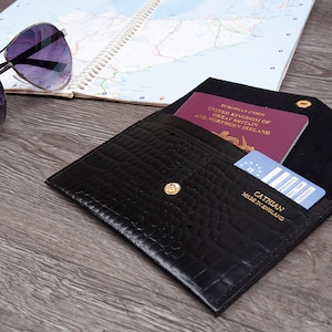 Porta pasaporte de lujo de piel con estampado de cocodrilo, estilo sobre, billetera de viaje, billetera para identificación, documentos de viaje