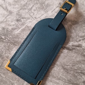 Luggage Label Holder, Bag Tag, I.D Holder, Travel Tag, Real Leather Teal Finecell