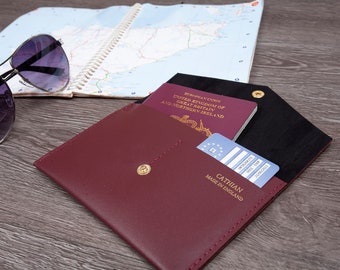 Leather Passport Holder Envelope: Travel Wallet, Made in England