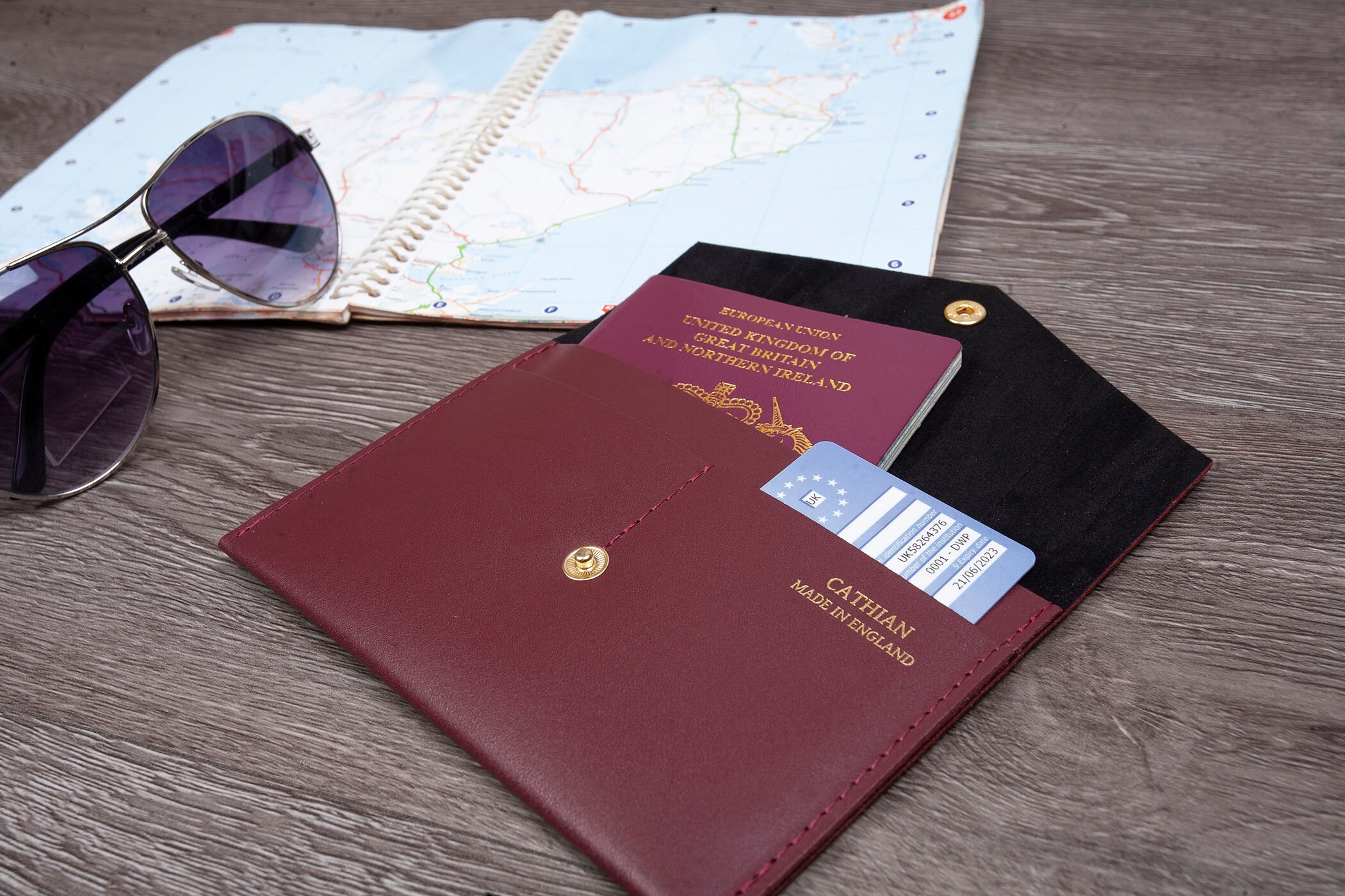 Leather Passport Holder Envelope: Travel Wallet, Made in England
