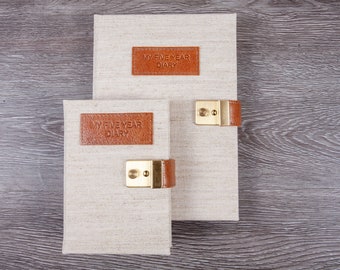 Linen Five Year Diary: Lockable Memory Journal, A6 A5, Made in England