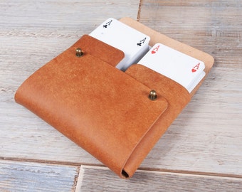 Italian Leather Double Playing Card Case with Cards