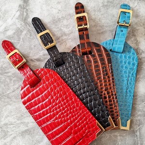 Gepäckanhänger, Gepäckanhänger, I.D Etui, Reiseanhänger Set Echtleder, Croc Genarbt.