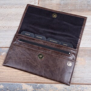 Organizador de documentos de viaje, billetera de viaje, porta pasaporte de cuero auténtico vintage