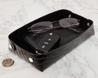 Croc Leather Valet Tray: English Tanned Desk Organizer