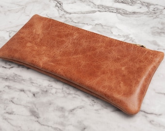 Étui à crayons en cuir italien fait main : pochette à stylos vintage