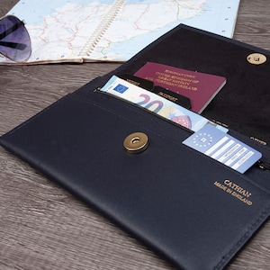 Cartera de viaje de cuero de lujo para documentos, organizador de viaje, porta pasaporte de cuero auténtico