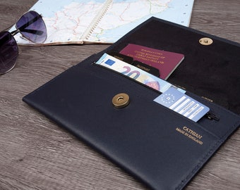 Portefeuille de documents de voyage en cuir de luxe, portefeuille organisateur de voyage, porte-passeport en cuir véritable