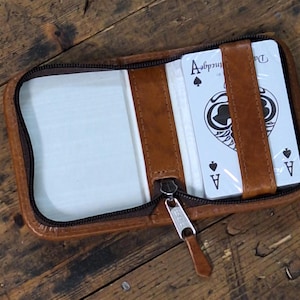 Custodia per carte da gioco, custodia per carte da poker, porta mazzo singolo, custodia per carte da gioco con cerniera in pelle
