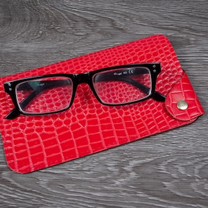 Étui à lunettes en cuir, Étui à lunettes de soleil souple, Pochette à lunettes plate, Étui à lunettes de lecture, Cuir imprimé croco