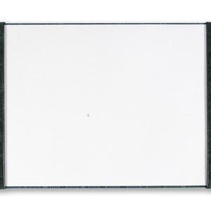 May include: A green leather desk pad with a white writing surface. The pad has a textured leather border.