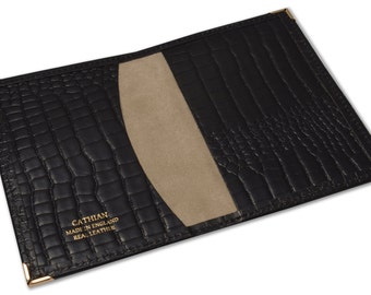 Passport Holder, Deluxe Travel I.D Wallet, Travel Documents Wallet, Leather Croc Grained