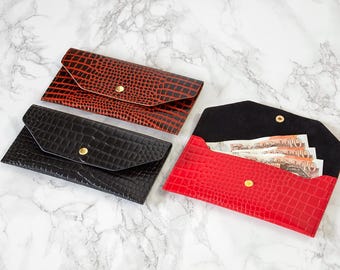Croc Leather Cash Envelope: Travel Money Holder, Made in England