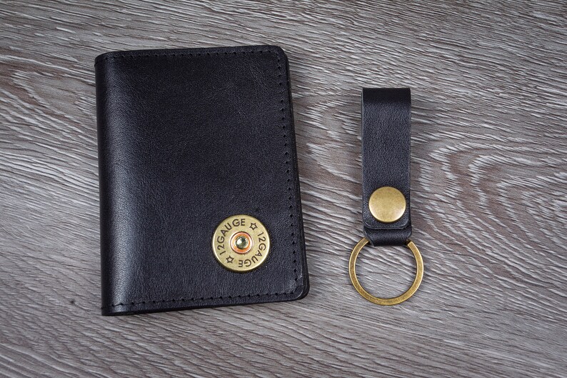 Leather Credit Card Holder Shotgun Shell Wallet with Key Ring | Etsy