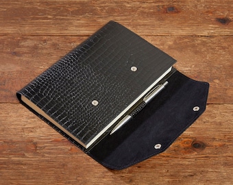 Croc Grained Leather A5 Refillable Notebook: Handmade in England