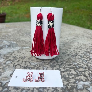 University of Alabama earrings, Crimson tide earrings, Alabama jewelry, roll tide earrings, elephant, houndstooth