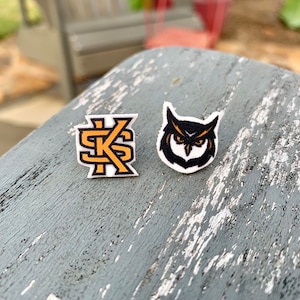 Kennesaw State University Earrings, studs, dangles, owls, KSU, black and yellow