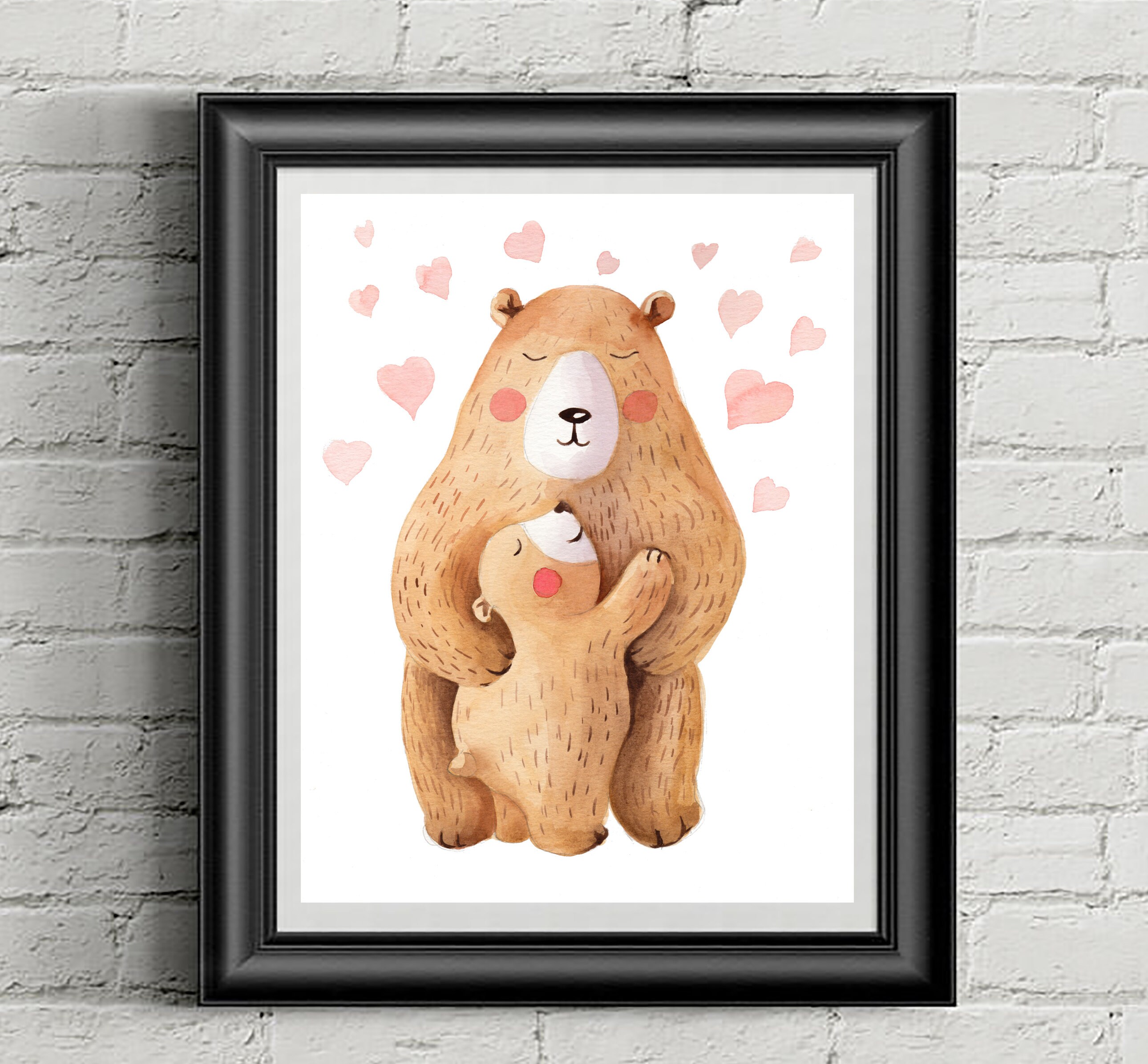 Mama and baby bear wall art Mother bear and cub nursery | Etsy