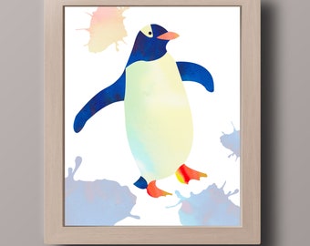 Penguin wall art, nursery wall decor, animal printable, penguin painting, digital download nursery print, penguin gift, cute penguin