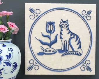 Heritage Range Delftware Cat and Tulip Crewel Embroidery Kit, Heritage range delftware Cat and Tulip crewel kit