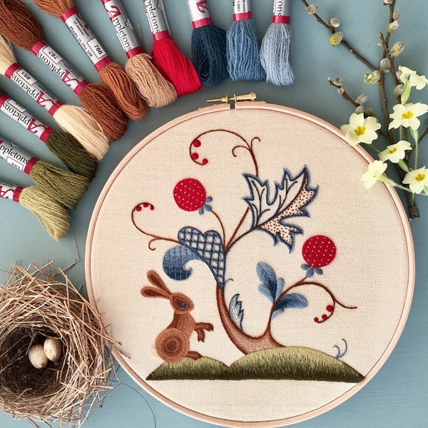 Borduurpakket Rabbit Summer Crewwel: geavanceerd met linnen en wol