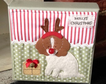 Christmas Molly Dog With Christmas Gift, Hand Crafted Applique Picture