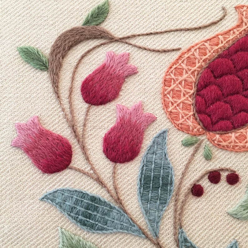 Crewel work Embroidery Kit Pomegranates And Rowan Etsy