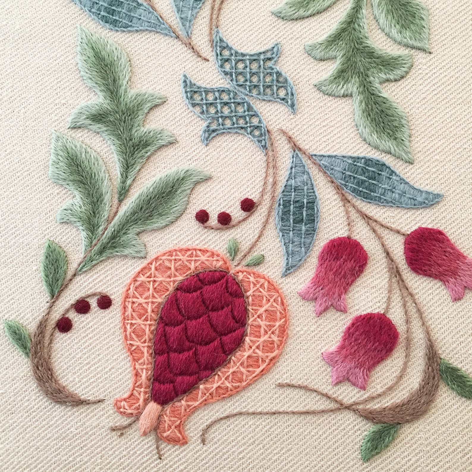 Crewel Work Embroidery Kit pomegranates and Rowan | Etsy