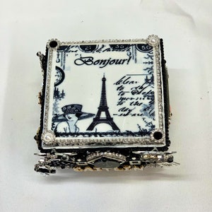 Personalized Paris and Eiffel Tower Black and White Jewelry Box, Personalized Decorative Paris Bedroom Trinket Box For Girls