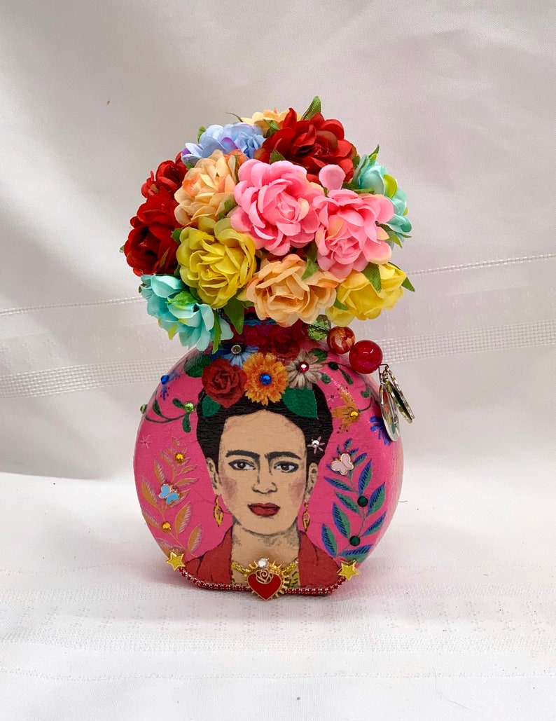 Frida Decor Frida Kahlo Decoupaged Small Glass Vase with | Etsy