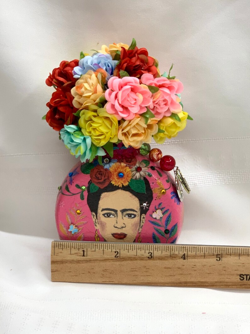Frida Decor Frida Kahlo Decoupaged Small Glass Vase with | Etsy