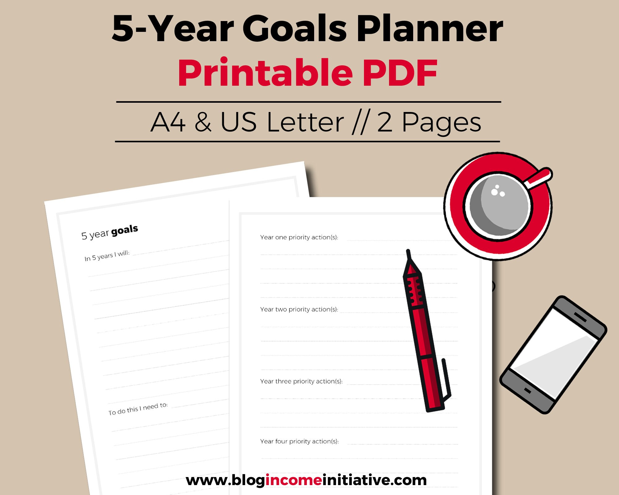 5 Year Goals Planner Printable Goal Planner Printable | Etsy