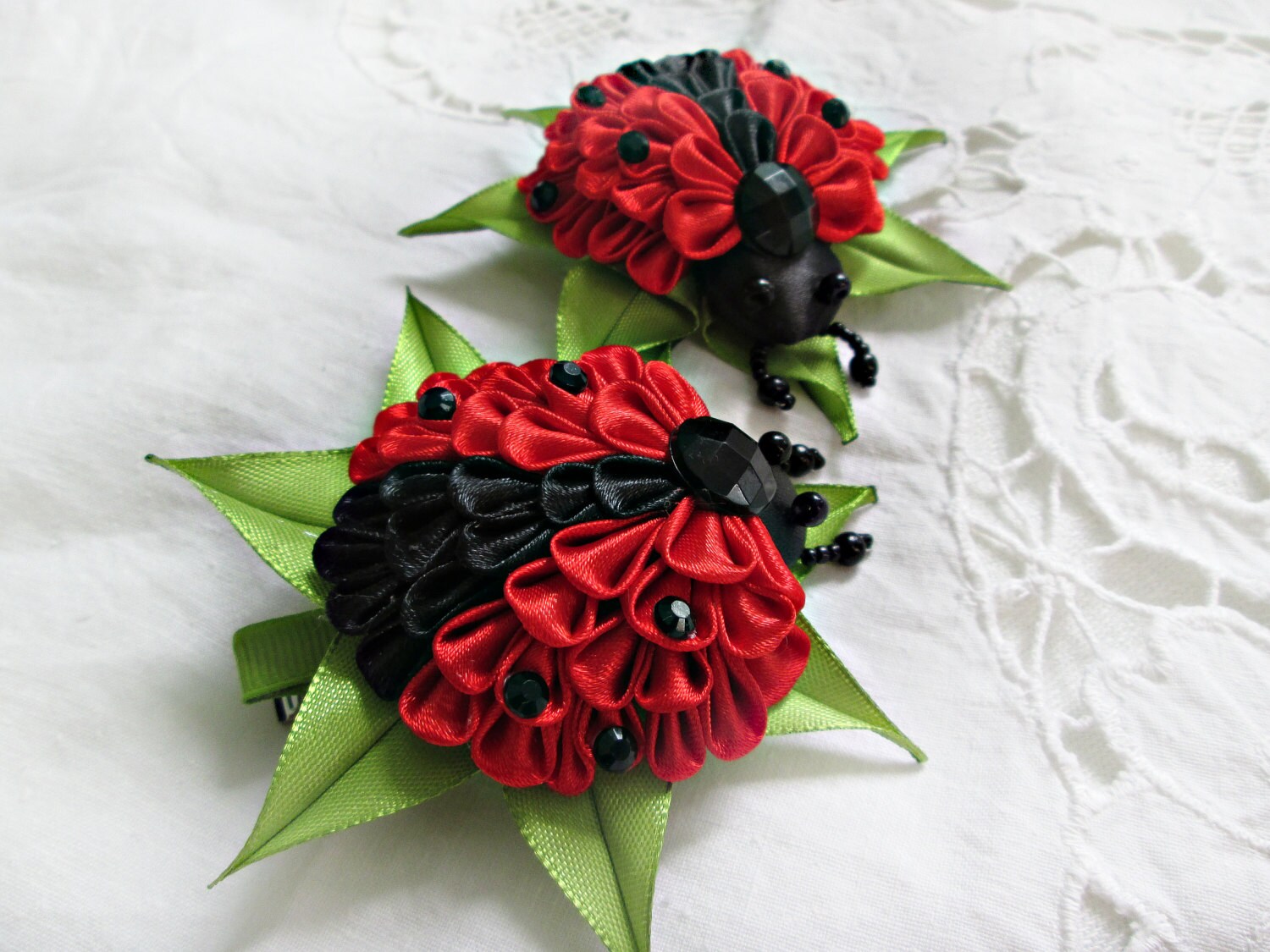 Kanzashi Hair Clip Ladybug Hair Clip Girls Hair Clip Red Etsy