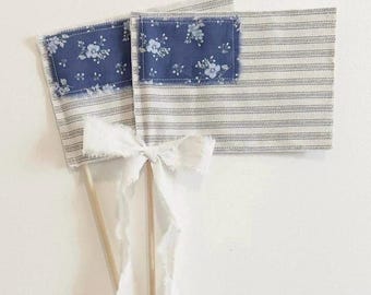 Handmade Farmhouse Flag, Neutral Floral Fabric, Americana Decor Accent