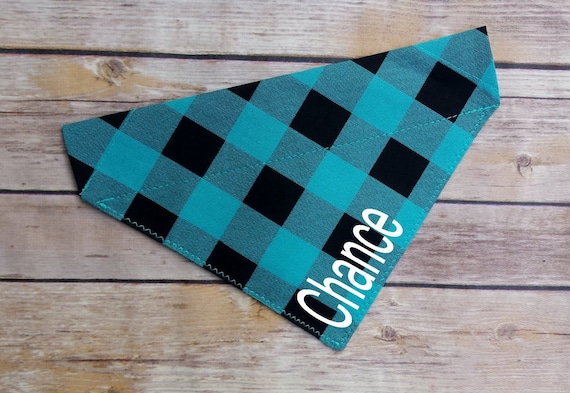 Personalized Plaid Dog Bandana Buffalo Check Cat Scarf Over the Collar
