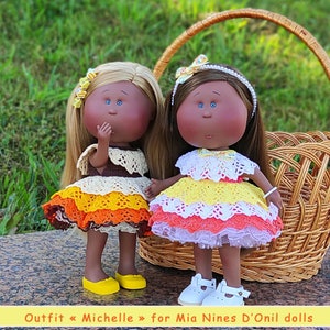 PDF Doll Dress Crochet Pattern: Outfit «Michelle» for Mia Nines D′Onil (30 cm) doll