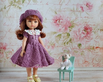 Outfit for Paola Reina, Minouche, Wellie Wisher 13" doll - Dress, Beret, Collar and Petticoat.
