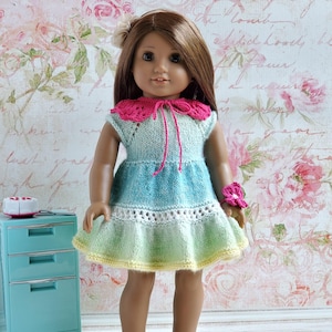 Handmade outfit for 18&quot; doll - Dress + Collar + Flower accessory