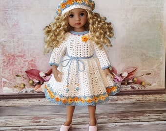 Little Darling, Maru and Friends 13" doll handmade outfit, Dress + Beret+ Belt