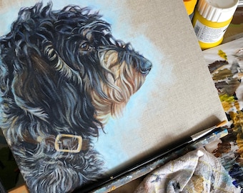Custom Pet Portrait Painting On Natural Linen Canvas Board