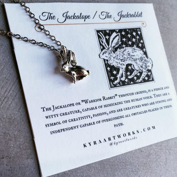 Sterling Silver Jackalope Necklace, Warrior Rabbit, Jackrabbit Strength Creativity Independence Rabbit Antlers Empowerment back to school