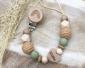 Schnullerkette mit Namen personalisiert graviert Geschenk Taufe / Geburt verschiedene Schriftarten / Clips